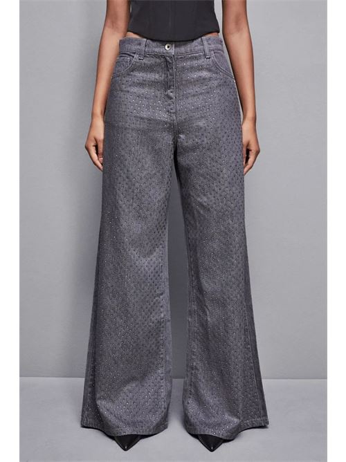 Jeans grigio vita bassa wide leg con strass PATRIZIA PEPE | 8P0610D080S684